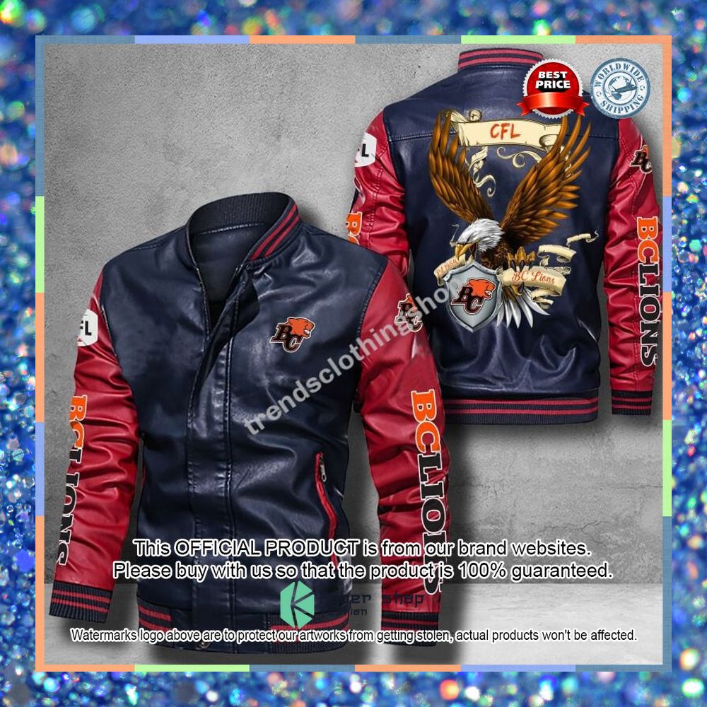 BC Lions Eagle CFL Leather Bomber Jacket 14 BC Lions Eagle CFL Leather Bomber Jacket word2