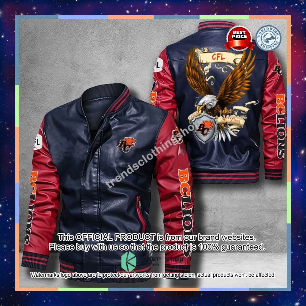 BC Lions Eagle CFL Leather Bomber Jacket 24 BC Lions Eagle CFL Leather Bomber Jacket word2