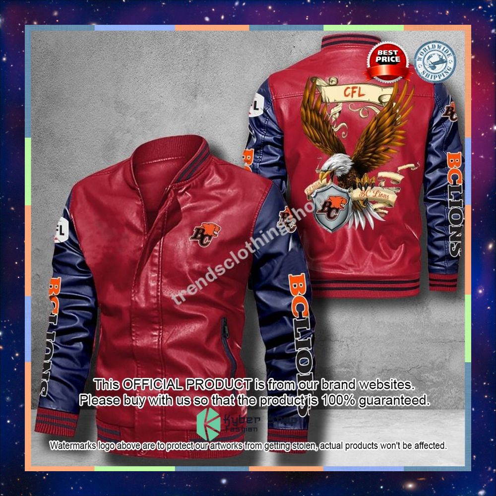 BC Lions Eagle CFL Leather Bomber Jacket 25 BC Lions Eagle CFL Leather Bomber Jacket word2