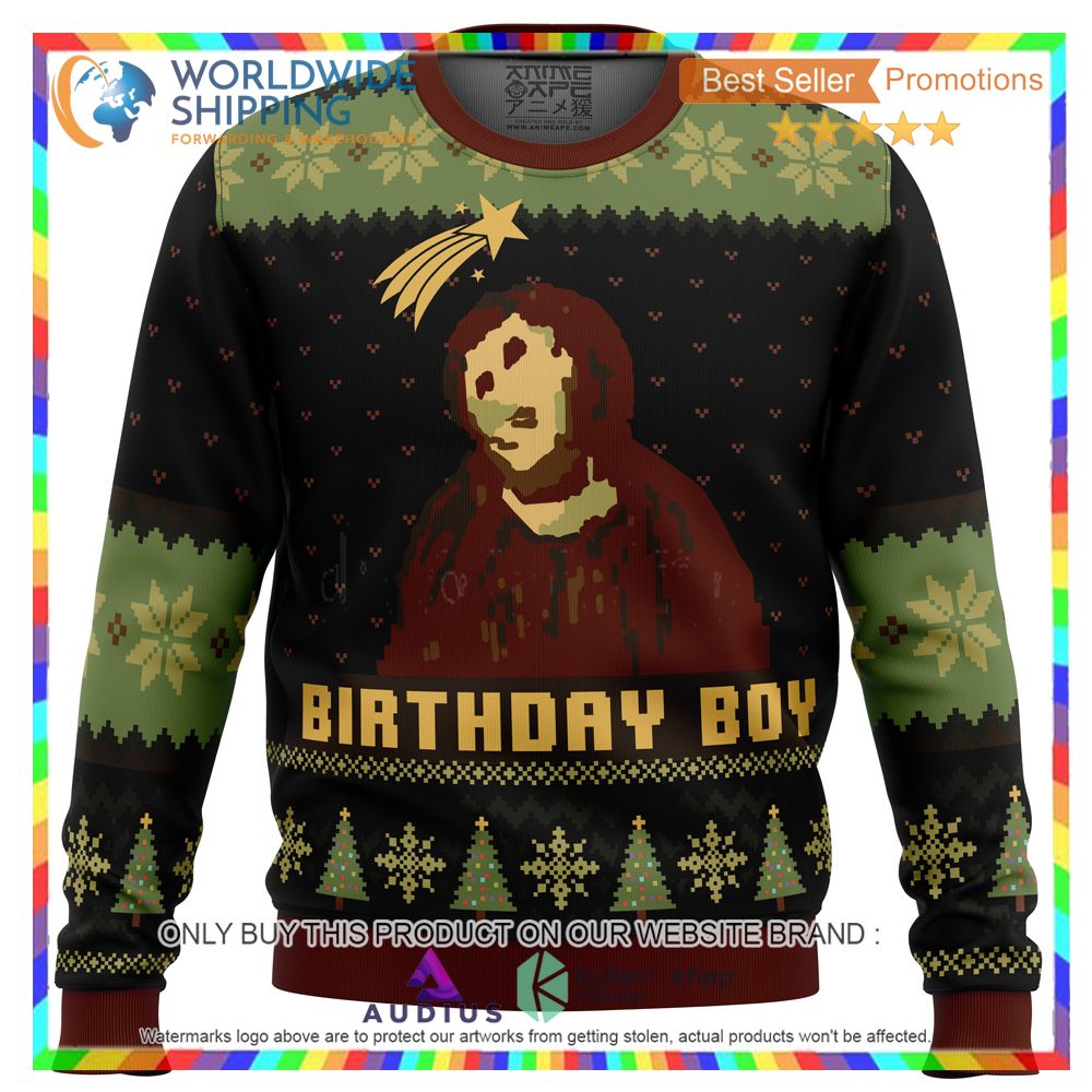 birthday boy the ruined fresco of jesus ugly christmas sweater 2 28252