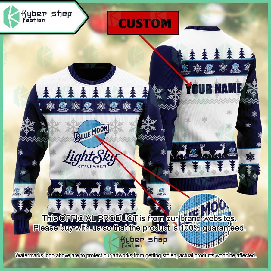 Personalized Blue Moon Light Sky Wheat Beer Christmas Sweater word2