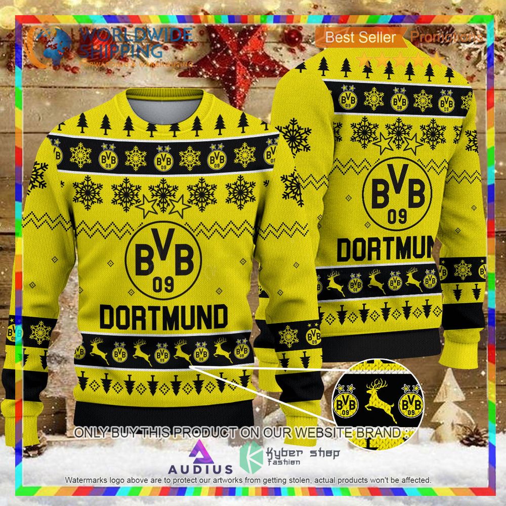borussia dortmund yellow ugly christmas sweater 1 836