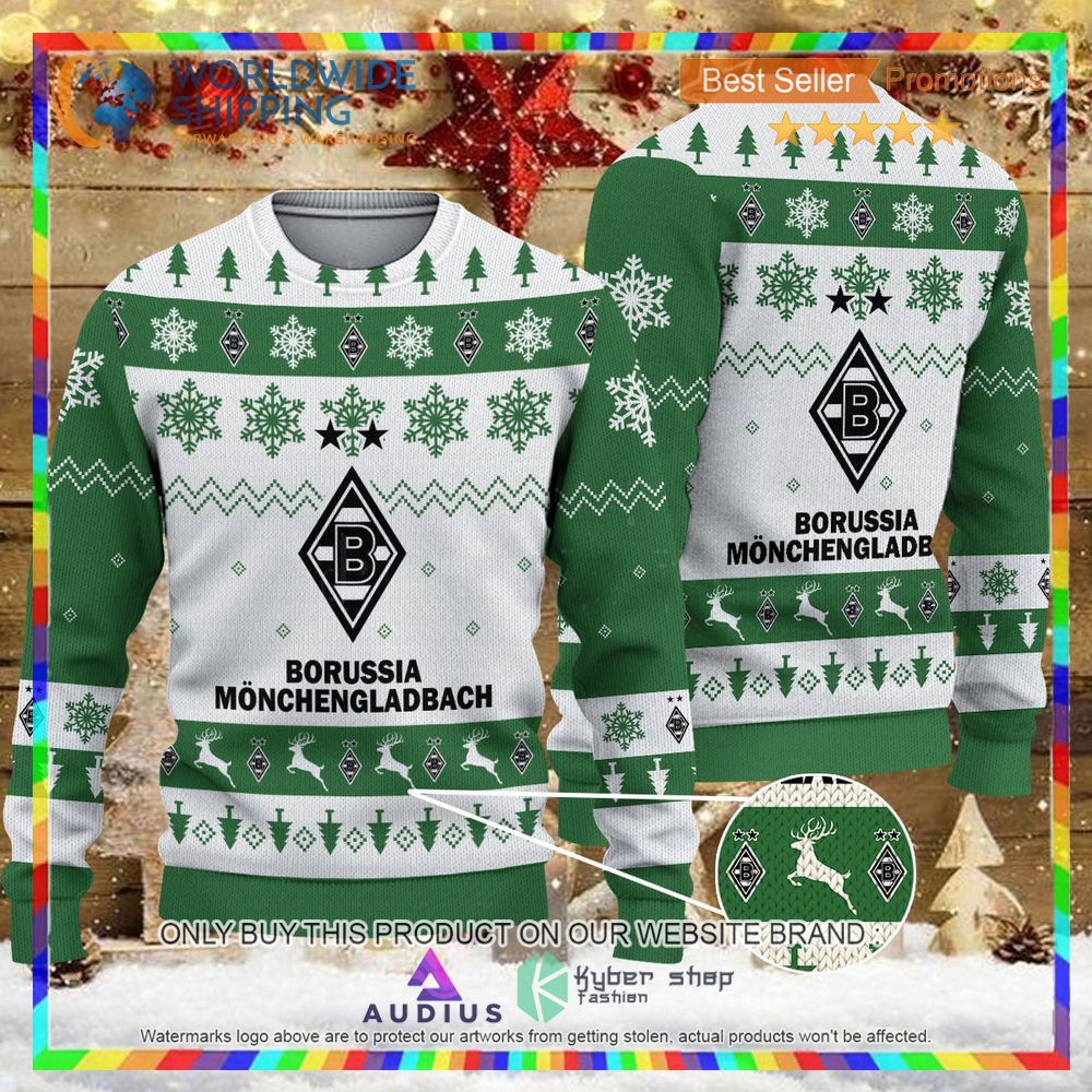 borussia monchengladbach white green ugly christmas sweater 1 25341