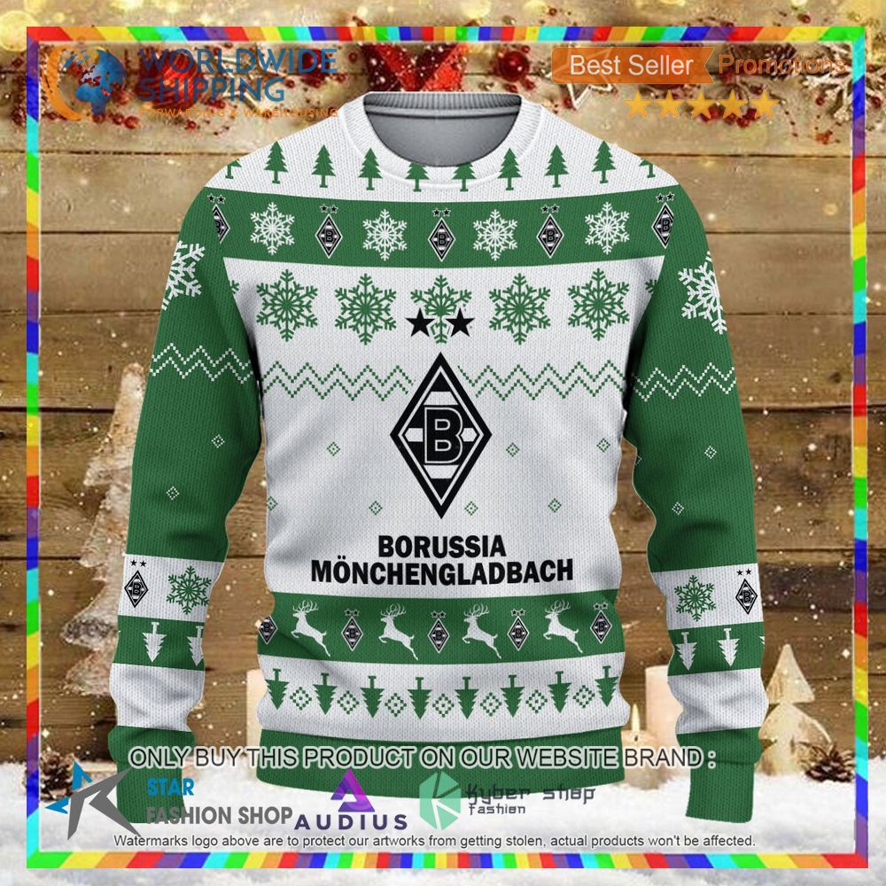 borussia monchengladbach white green ugly christmas sweater 2 46777