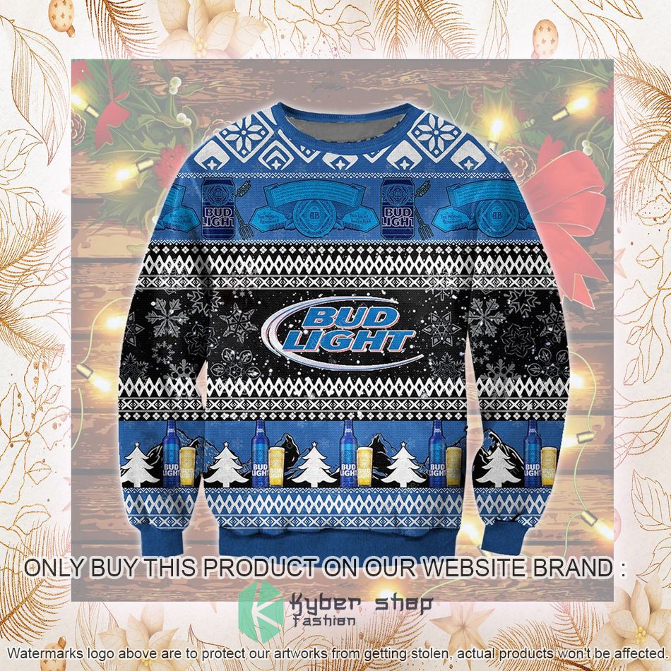 bud light black blue ugly christmas sweater 2 74107