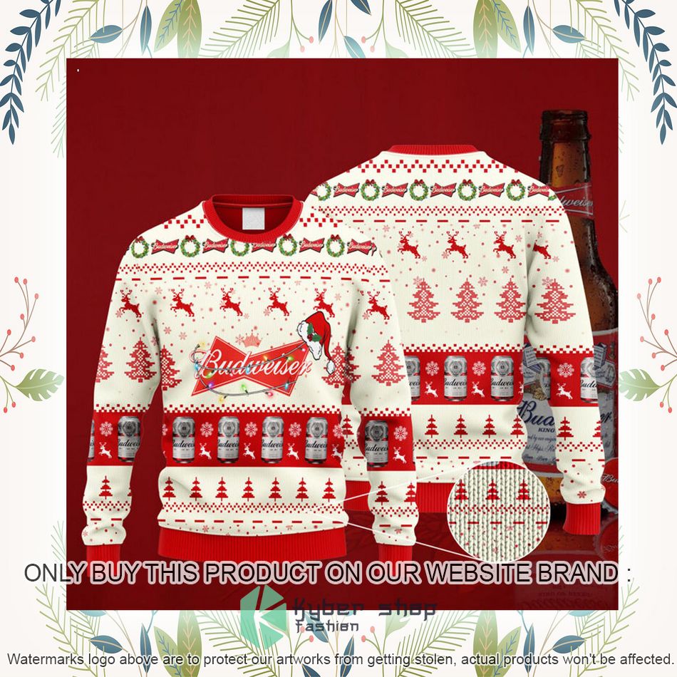 budweiser santa hat ugly christmas sweater 1 17379