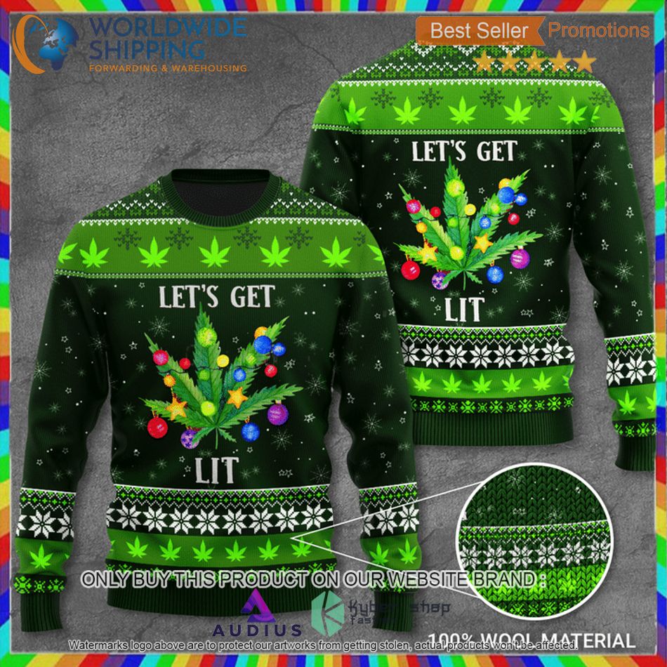 cannabis lets get lit ugly christmas sweater 1 68144