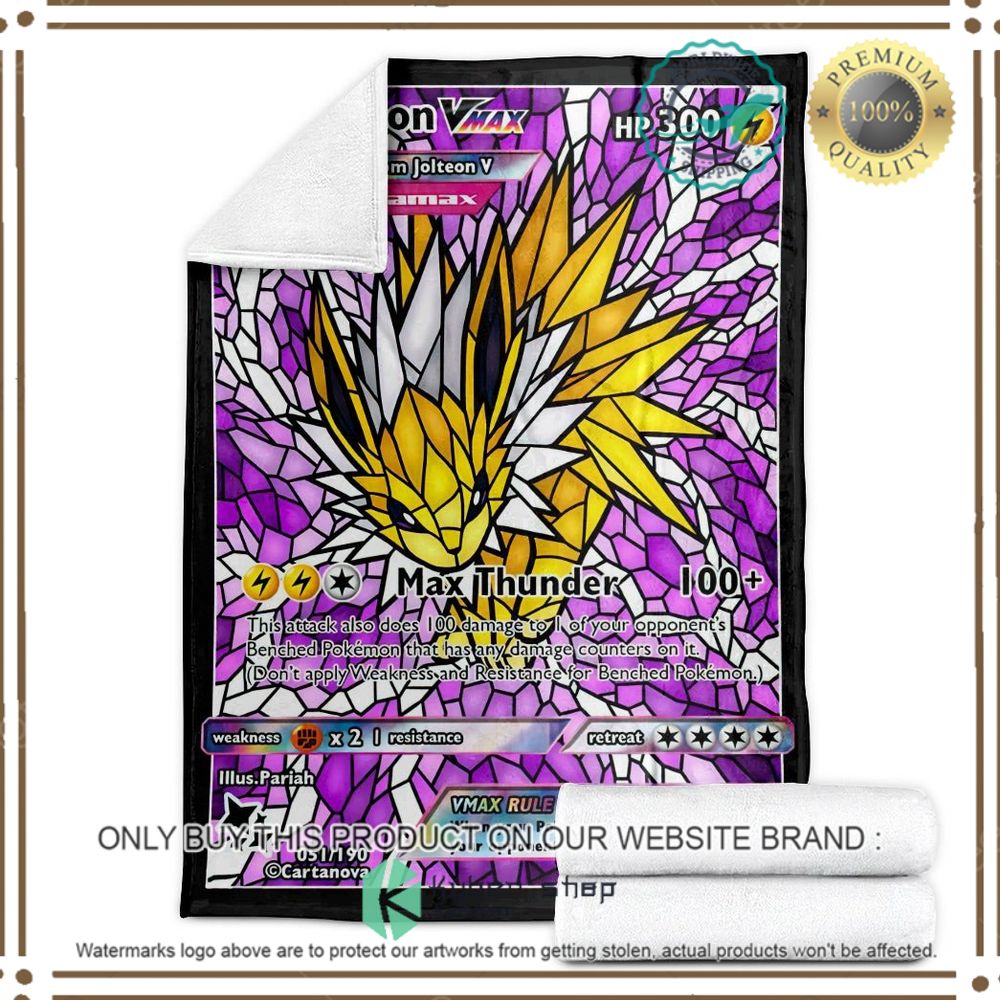 Card Jolteon Hybrid Vmax Stain Glass Custom Pokemon Soft Blanket 3 card jolteon hybrid vmax stain glass custom pokemon soft blanket 3 85791