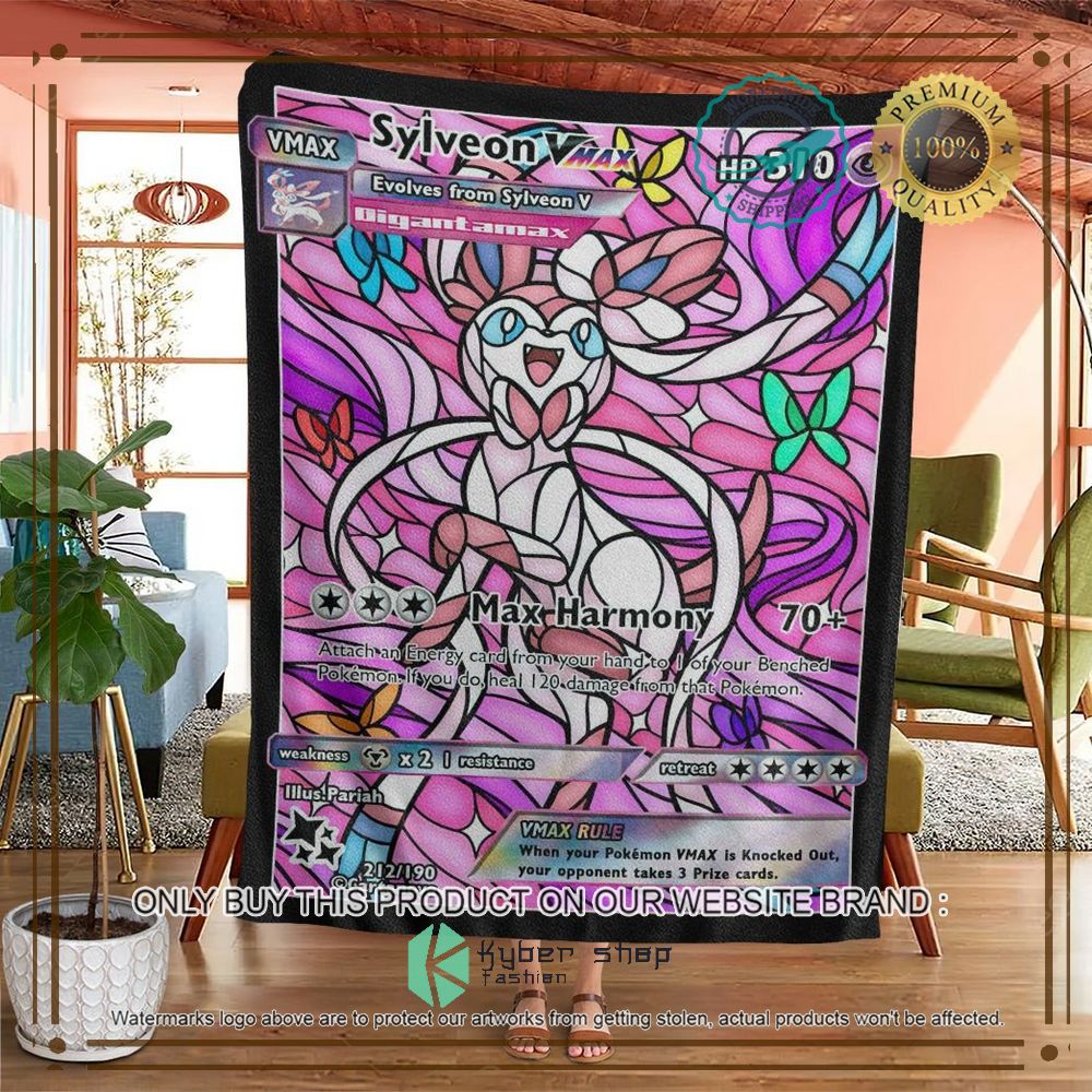 card sylveon hybrid vmax stain glass anime pokemon blanket 2 37717