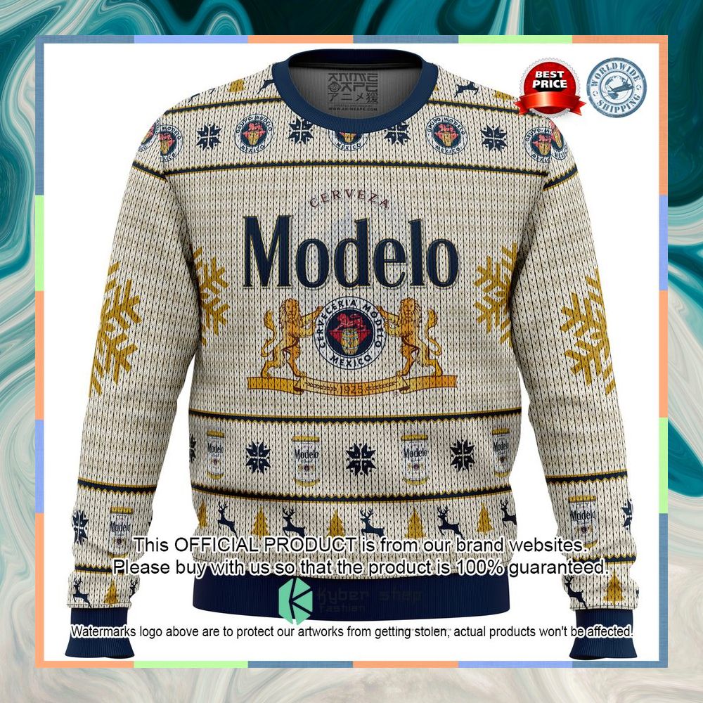 Cerveza Modelo logo white Sweater 3 Cerveza Modelo logo white Sweater word3