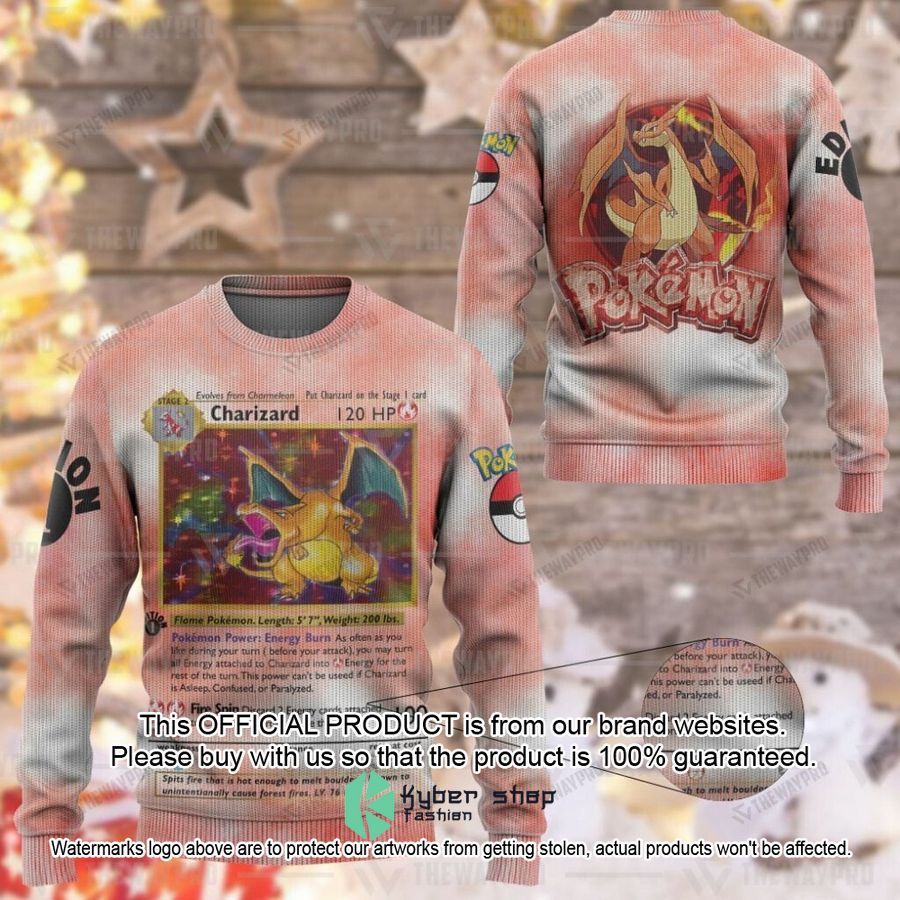 Charizard Card Christmas Sweater word2