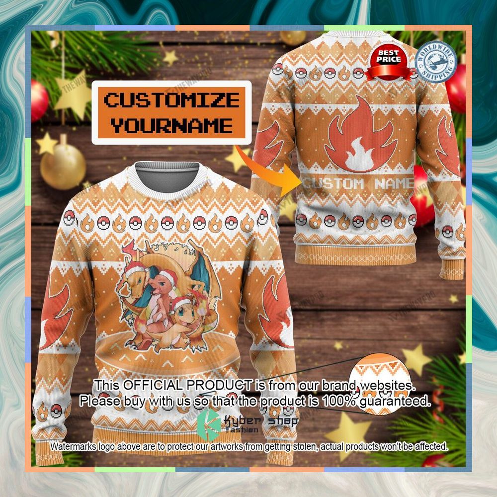 Charmander Charmeleon Charizard Custom Name Christmas Sweater 5