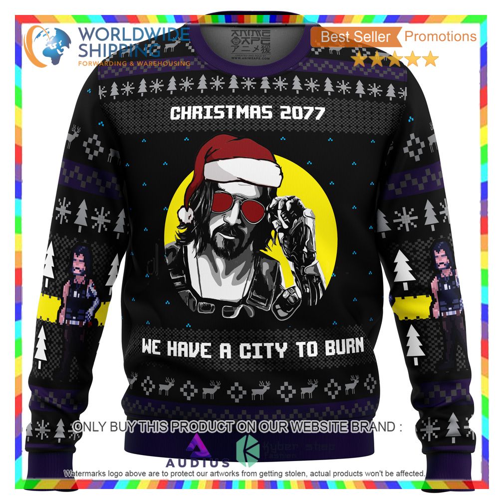 christmas 2077 cyberpunk 2077 ugly christmas sweater 2 44089