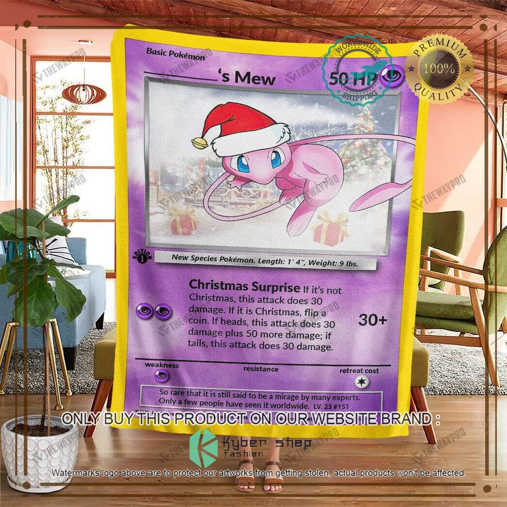 christmas mew custom name anime pokemon blanket 2 16098