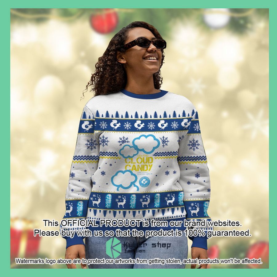 Cloudy Candy white blue Christmas Sweater 4