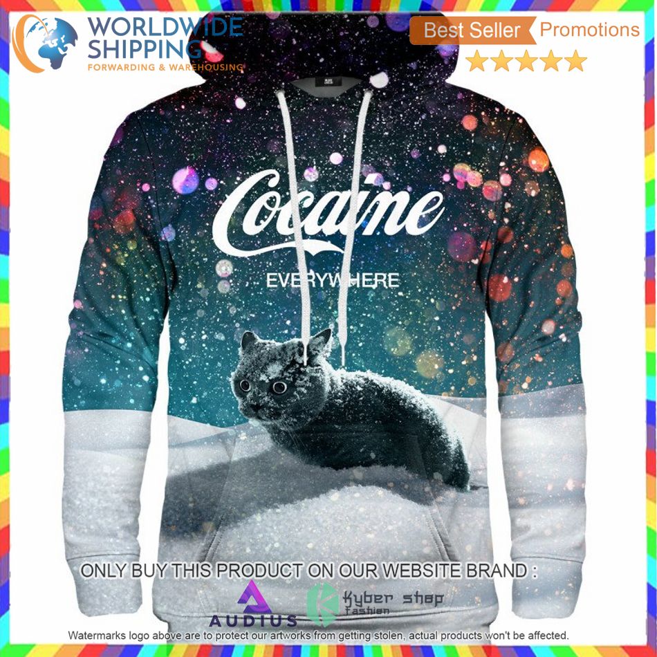 cocaine everywhere let it snow black cat green hoodie 1 61330