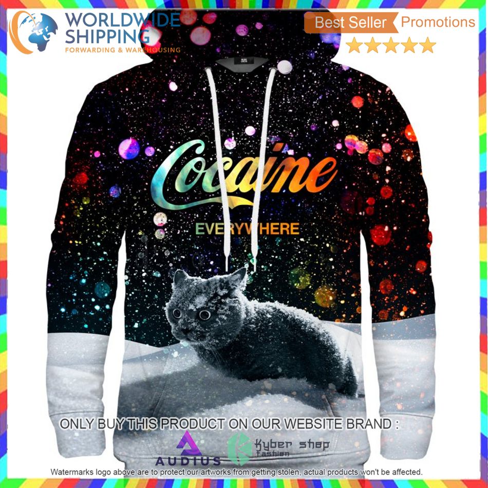 cocaine everywhere let it snow black cat hoodie 1 60520