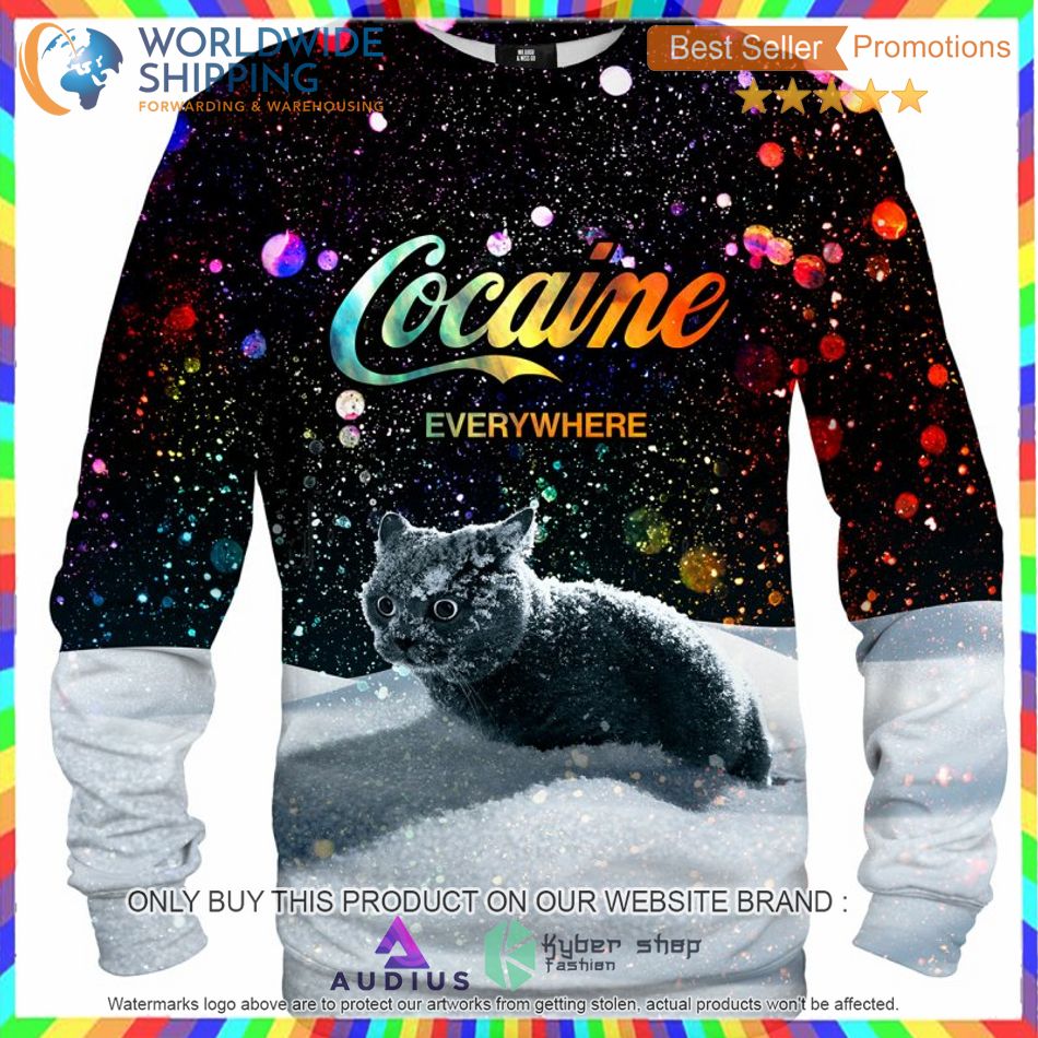 cocaine everywhere let it snow black cat sweater 1 56202