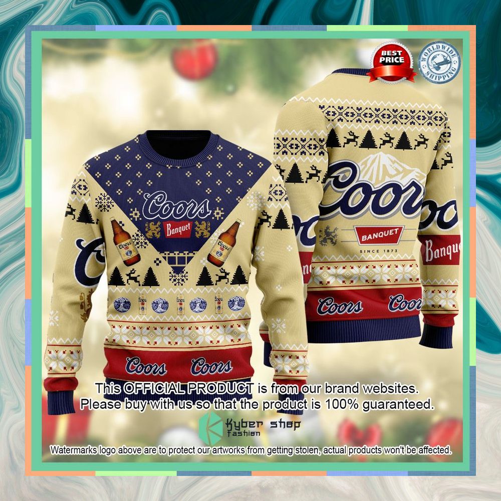 Coors Banquet khaki blue Christmas Sweater 15