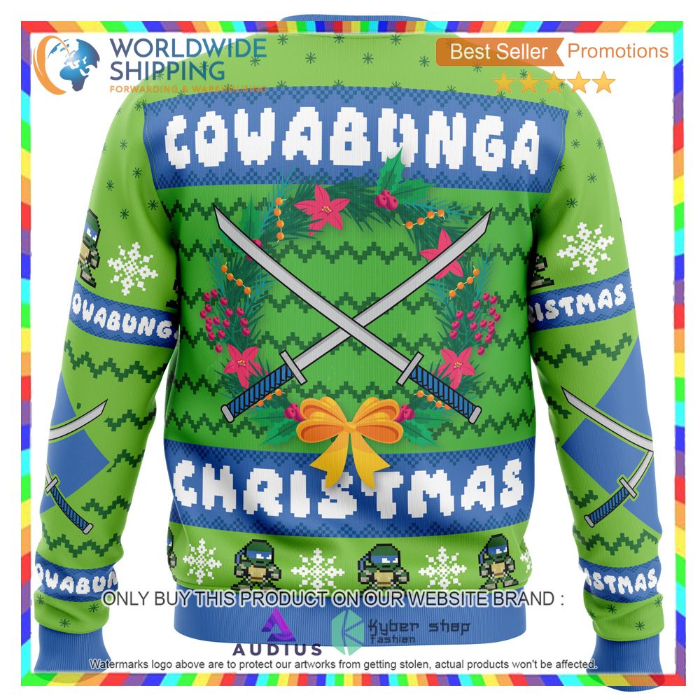 Cowabunga Leonardo Christmas Teenage Mutant Ninja Turtles Ugly Christmas Sweater 3 cowabunga leonardo christmas teenage mutant ninja turtles ugly christmas sweater 3 88019