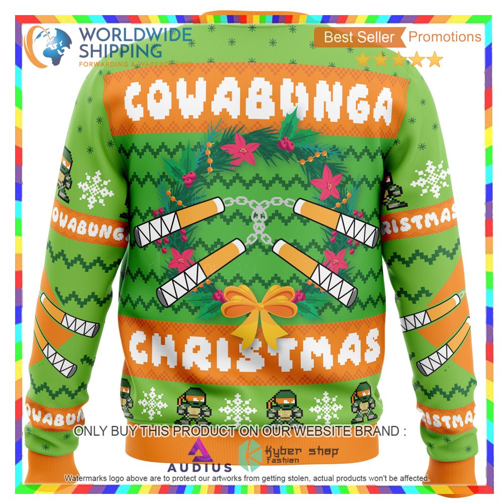 Cowabunga Michaelangelo Christmas Teenage Mutant Ninja Turtles Ugly Christmas Sweater 3 cowabunga michaelangelo christmas teenage mutant ninja turtles ugly christmas sweater 3 12576