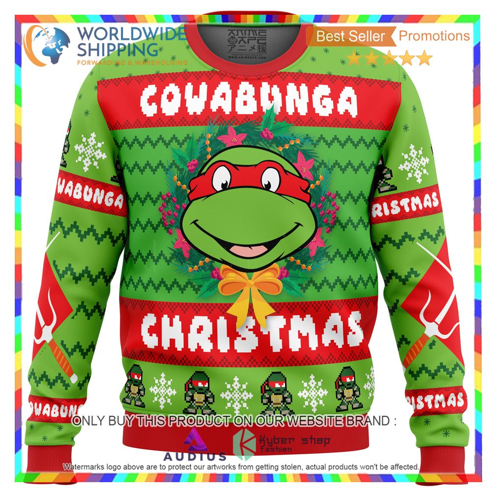 cowabunga raphael christmas teenage mutant ninja turtles ugly christmas sweater 1 54650