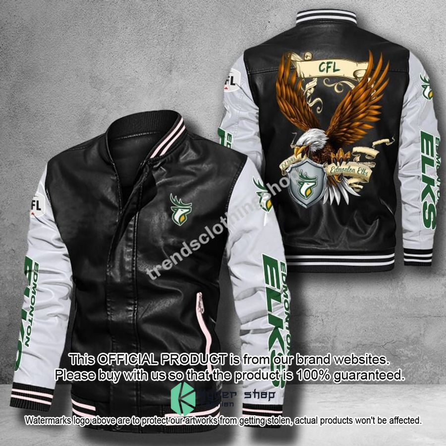 Edmonton Eskimos Eagle CFL Leather Bomber Jacket