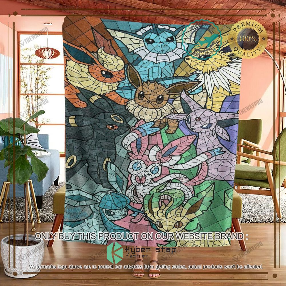 eevee and evolutions stain glass anime pokemon blanket 2 1408