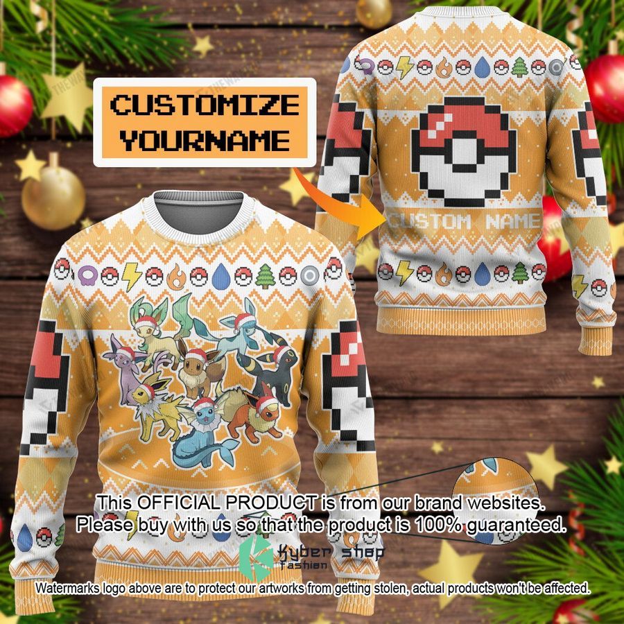 Eevee Evolution Custom Name Christmas Sweater 1