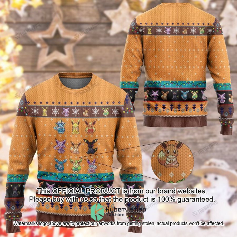 Eevee Evolution orange Christmas Sweater word3
