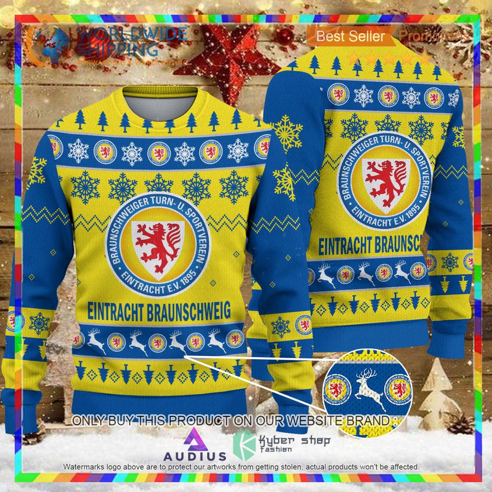 eintracht braunschweig yellow blue ugly christmas sweater 1 23707