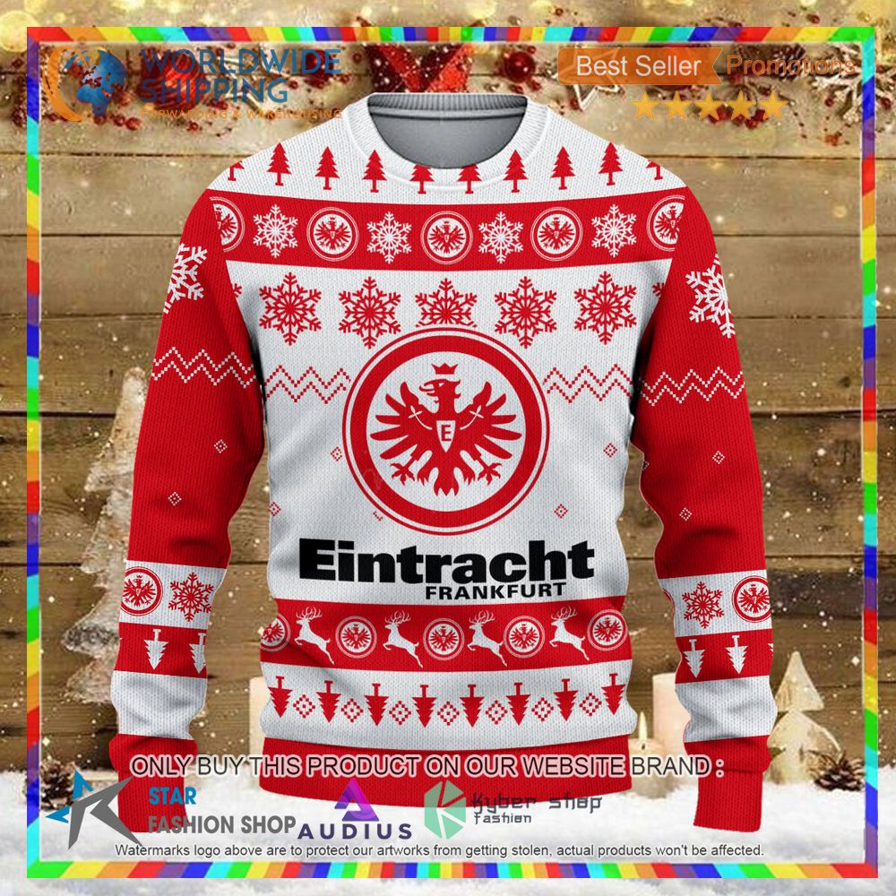 eintracht frankfurt white red ugly christmas sweater 2 60740