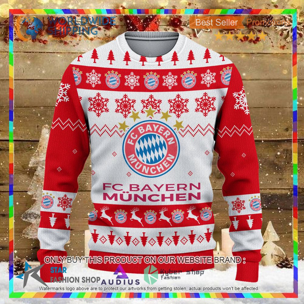 fc bayern munchen white red ugly christmas sweater 2 12535