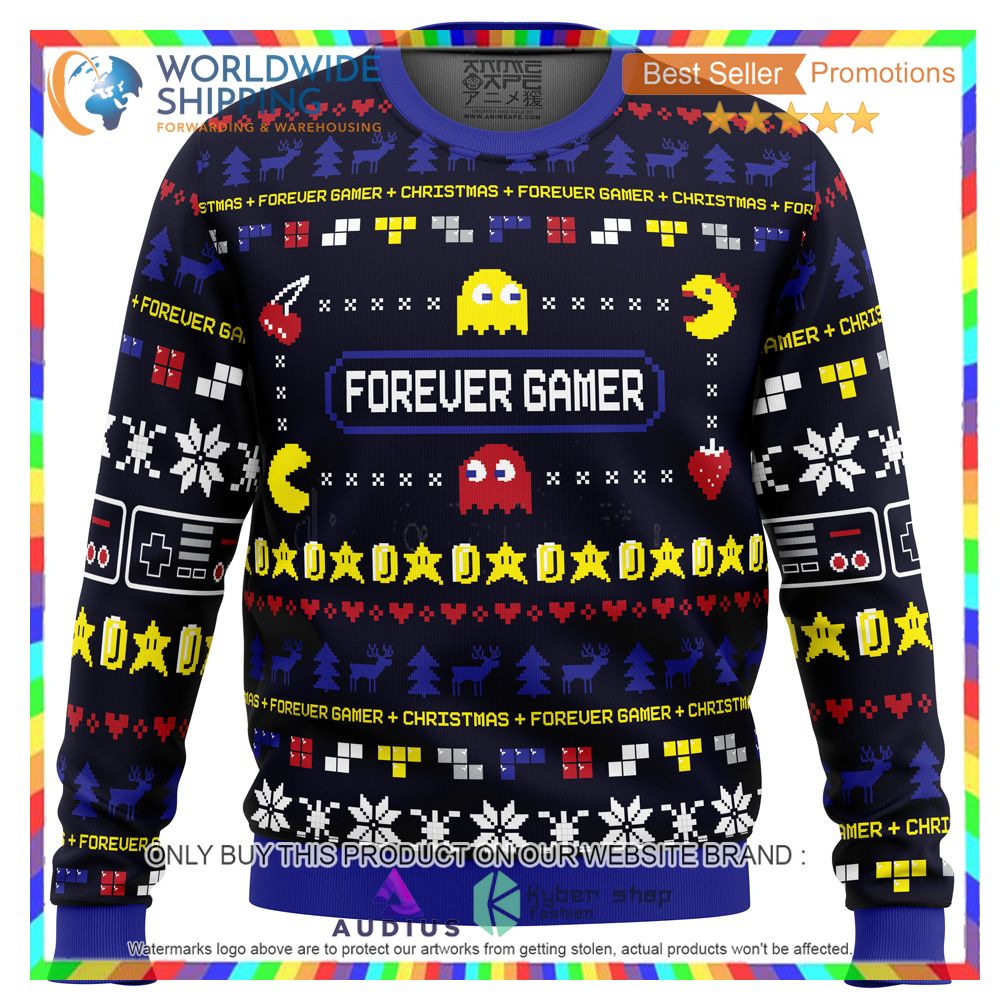 forever gamer christmas pac man ugly christmas sweater 2 83227