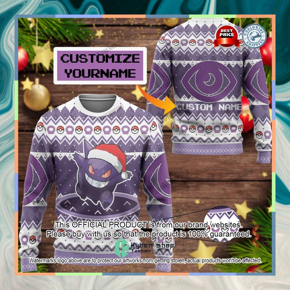 Gengar Custom Name Christmas Sweater 5