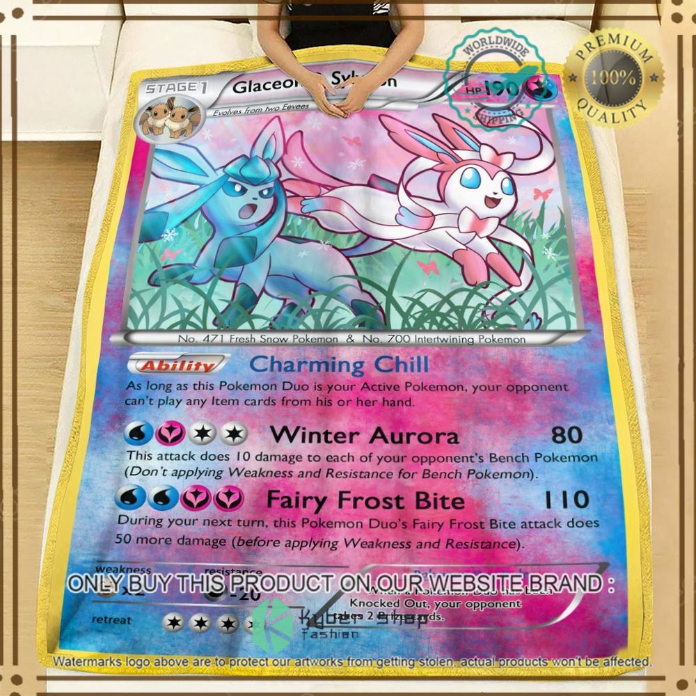 glaceon and sylveon duo card custom pokemon soft blanket 2 30731