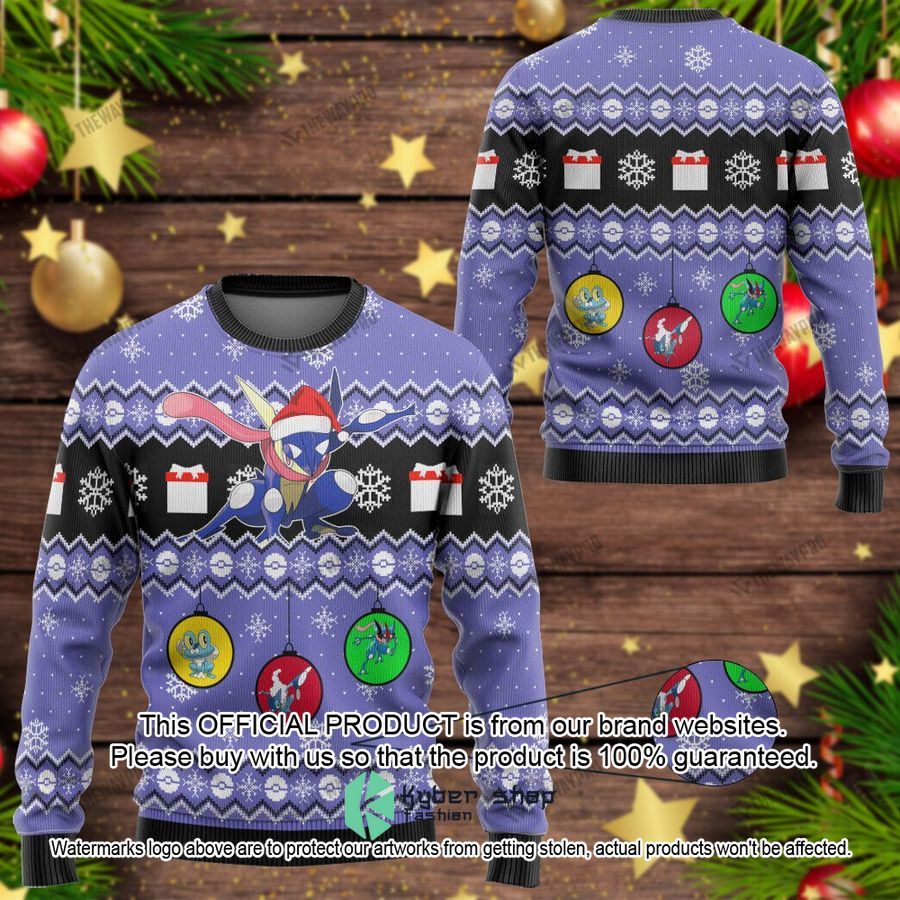 Greninja Evolution Ornament Christmas Sweater word3