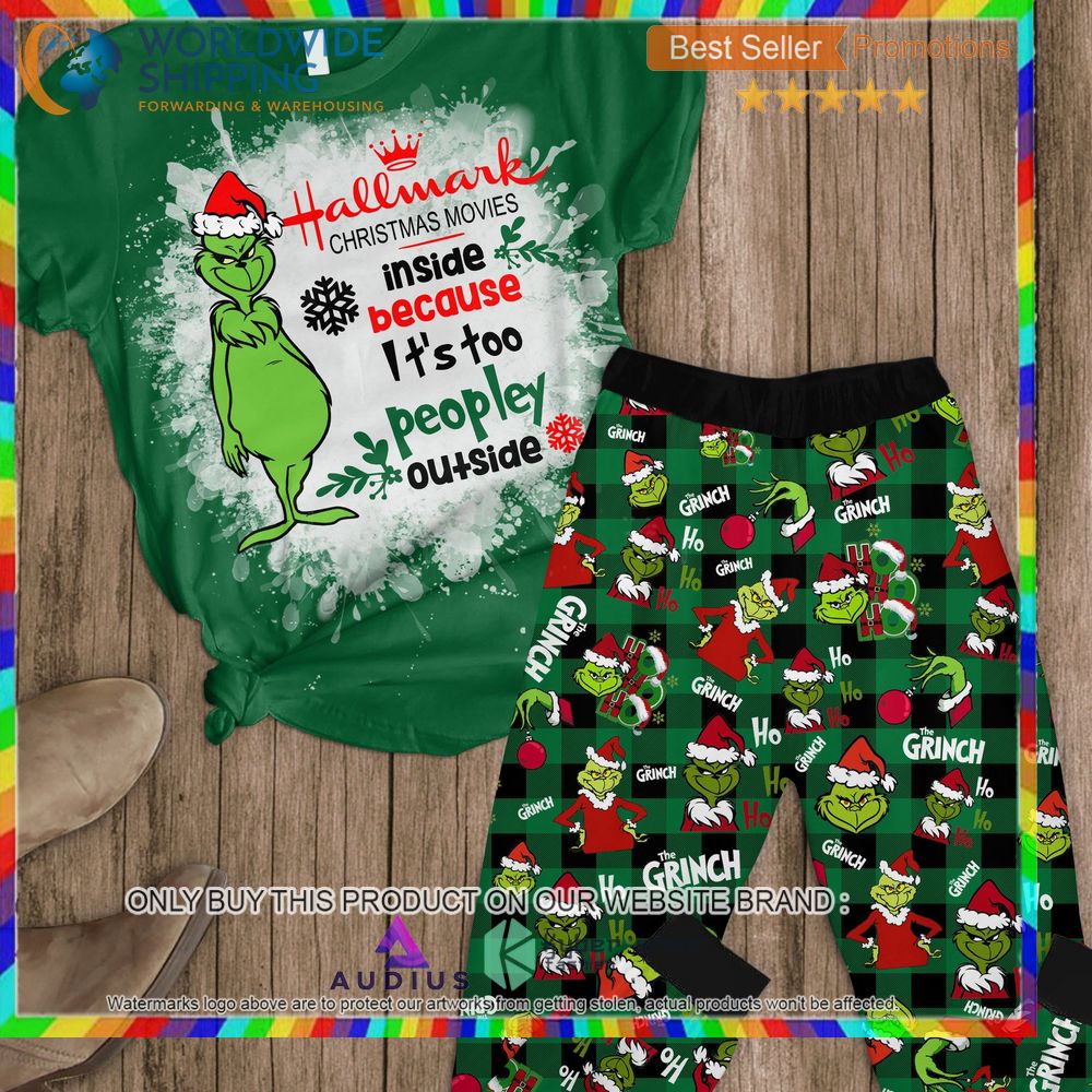 grinch hallmark christmas movies inside because its too peopley outside pajamas set 1 51564