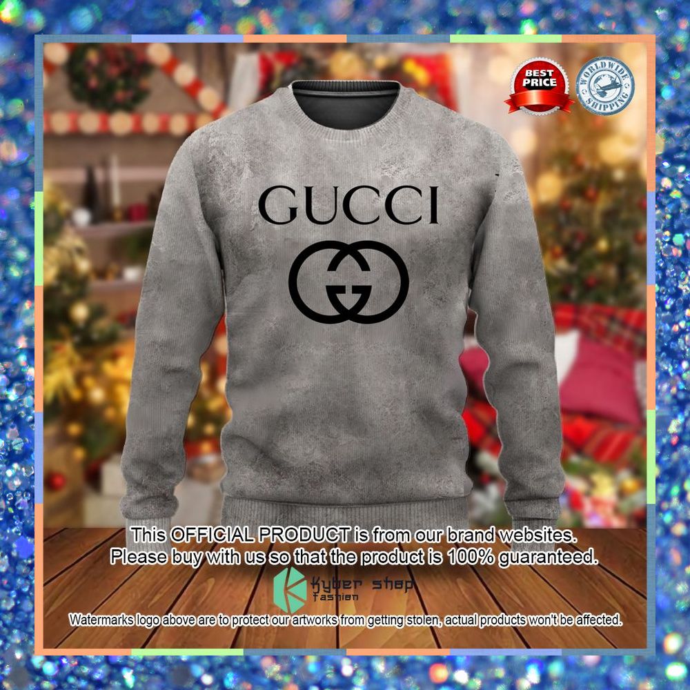Gucci Black Logo Grey Christmas Sweater 2