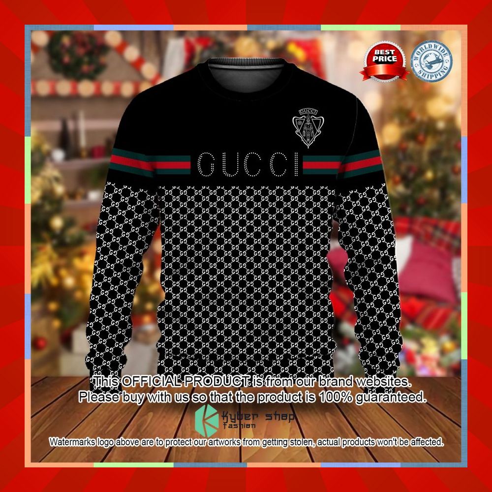 Gucci Green line Black Christmas Sweater 3