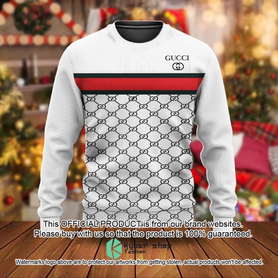Gucci Red Line White Christmas Sweater 1