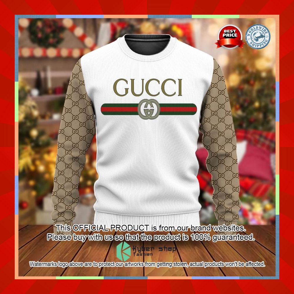Gucci White Brown Christmas Sweater 12