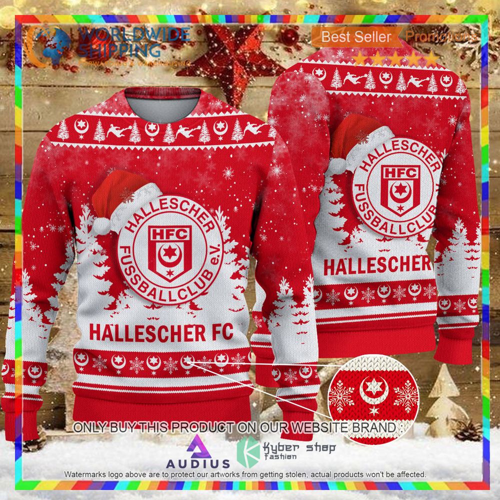 hallescher fc red ugly christmas sweater 1 22644