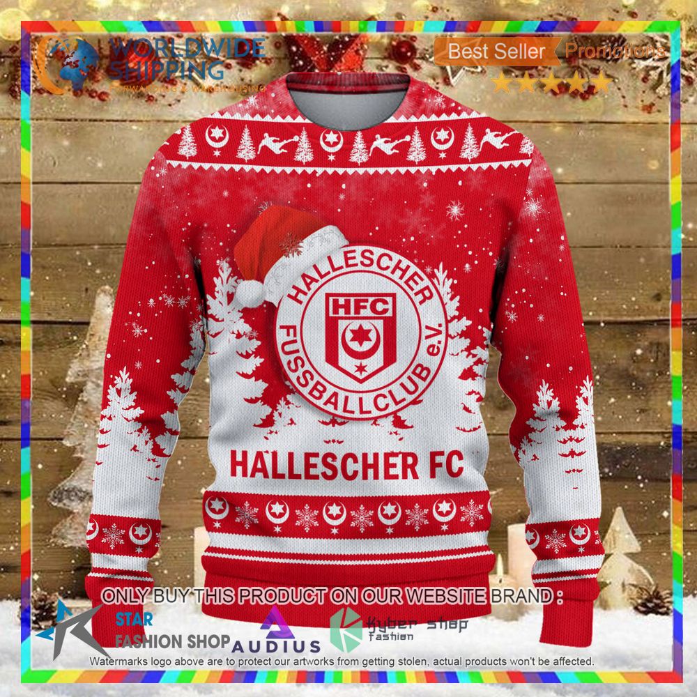 hallescher fc red ugly christmas sweater 2 44665