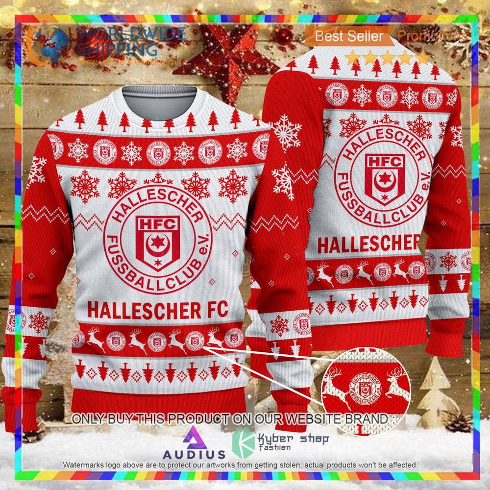 hallescher fc white red ugly christmas sweater 1 90338