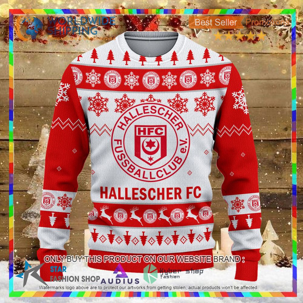hallescher fc white red ugly christmas sweater 2 70417