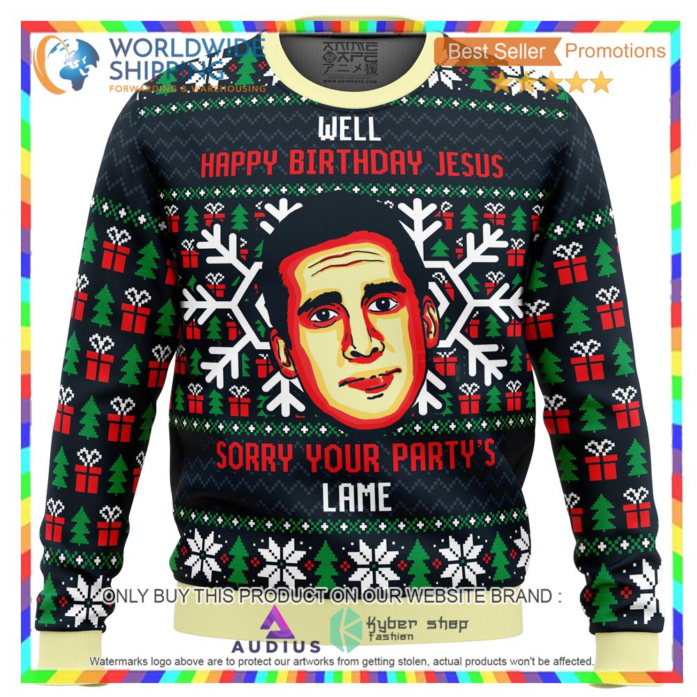 happy birthday jesus funny the office ugly christmas sweater 1 50549