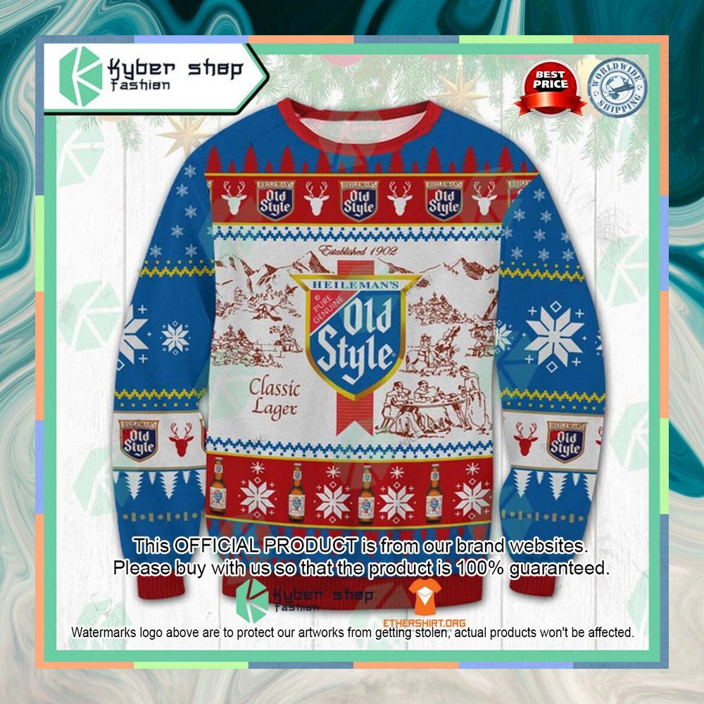 Heileman's Old Style blue white Christmas Sweater 3 Heileman's Old Style blue white Christmas Sweater word1