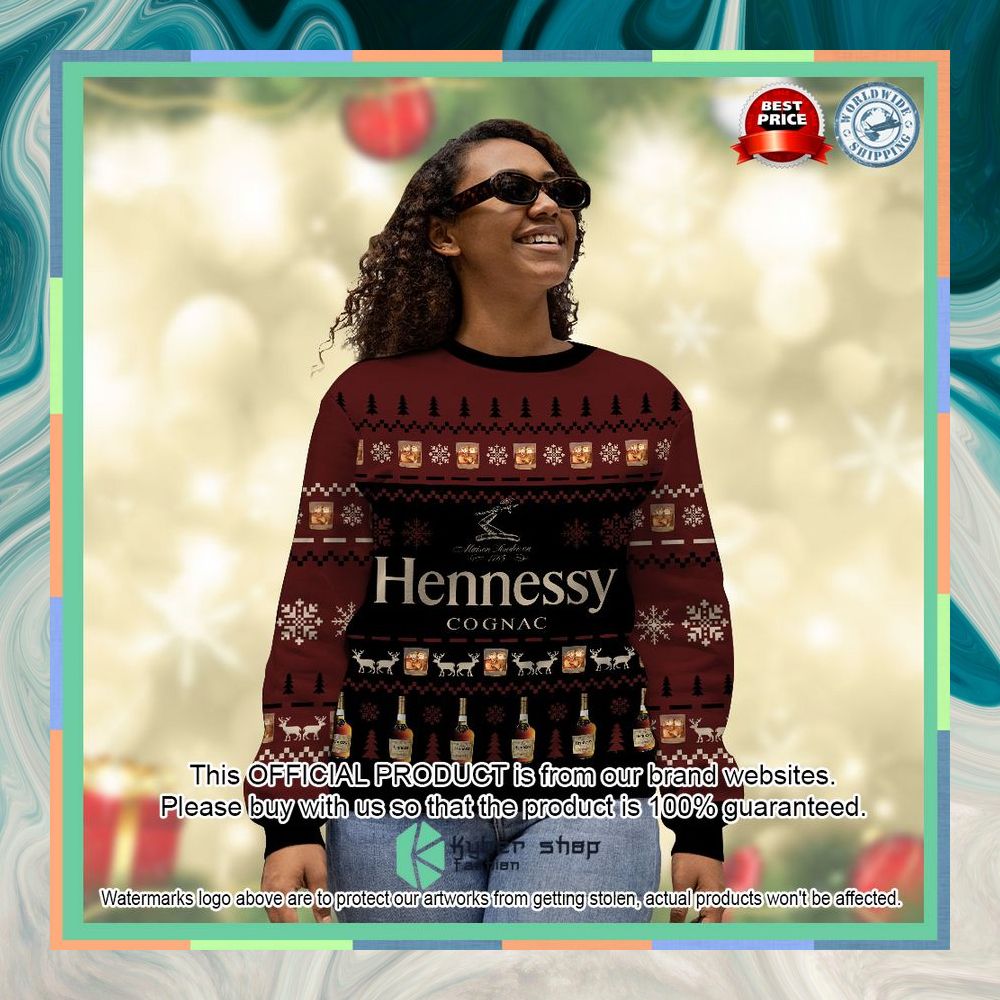 Hennessy Cognac dark red black Christmas Sweater 8