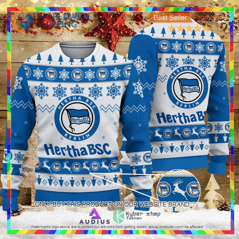 hertha bsc white blue ugly christmas sweater 1 5727